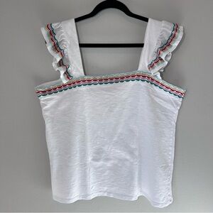 Womens Colorful Trim Ruffle Strap White Tank Top Rainbow Summer Beach XL